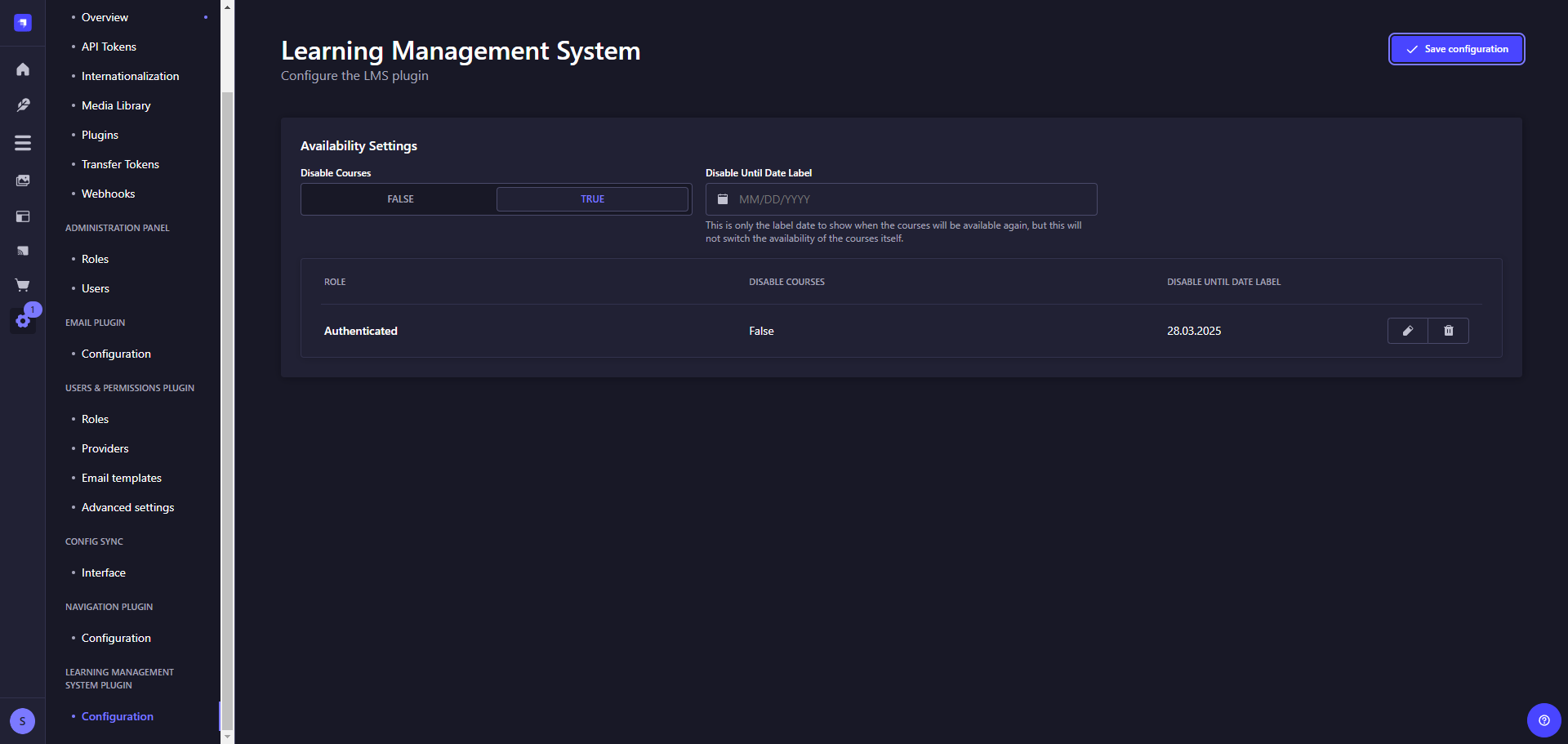 Courses Availability Config